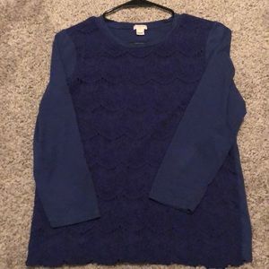 J.Crew 3/4 sleeve lace overlay shirt